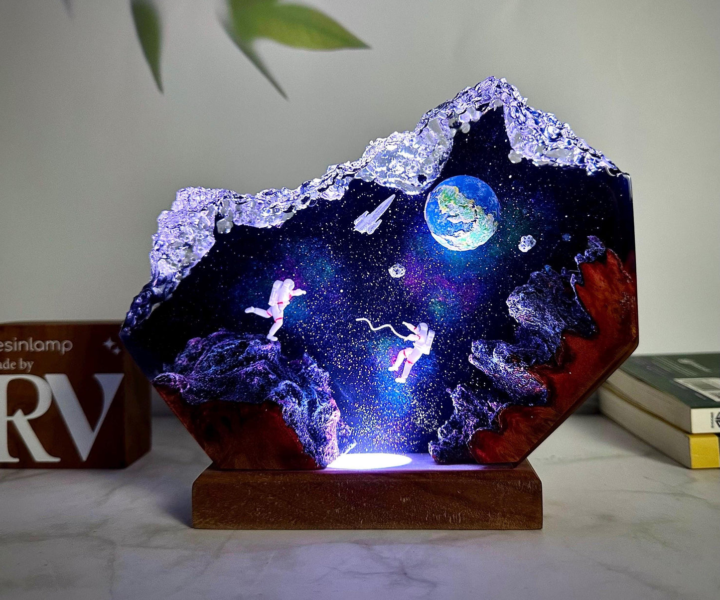 Interstellar Wood Lamp, astronaut couple, Space Galaxy Lamp, Custom Lamp, Handmade Lamp, Unique Gift, gift for boyfriend, Christmas gift
