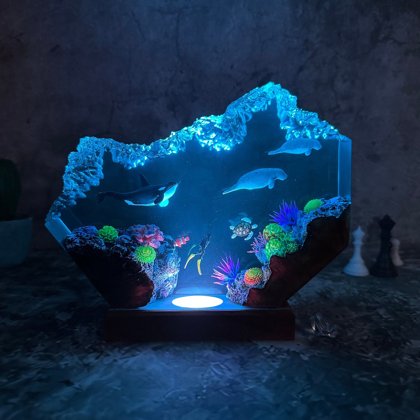 Orca shark and Manatees resin epoxy night light, resin custom gifts, ocean decor lamp, gift for her, home decor