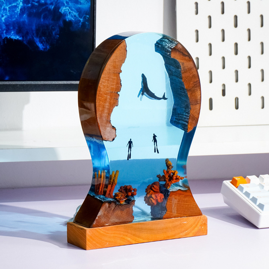 Whale and Divers Headphone Stand, Office Decor, Headset Holder, Resin Art Lamp