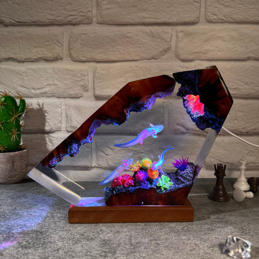 Axolotl resin lamp, Mexican Salamander resin art lamp, unique resin gifts for daughter