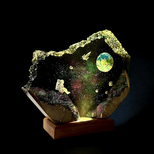 Space Wooden Epoxy Resin Lamp