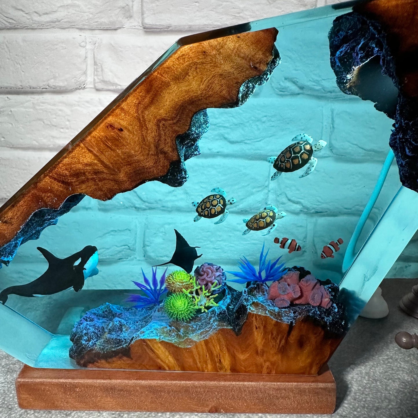 Orca resin epoxy night light, turtles resin art lamp, handmade resin gift