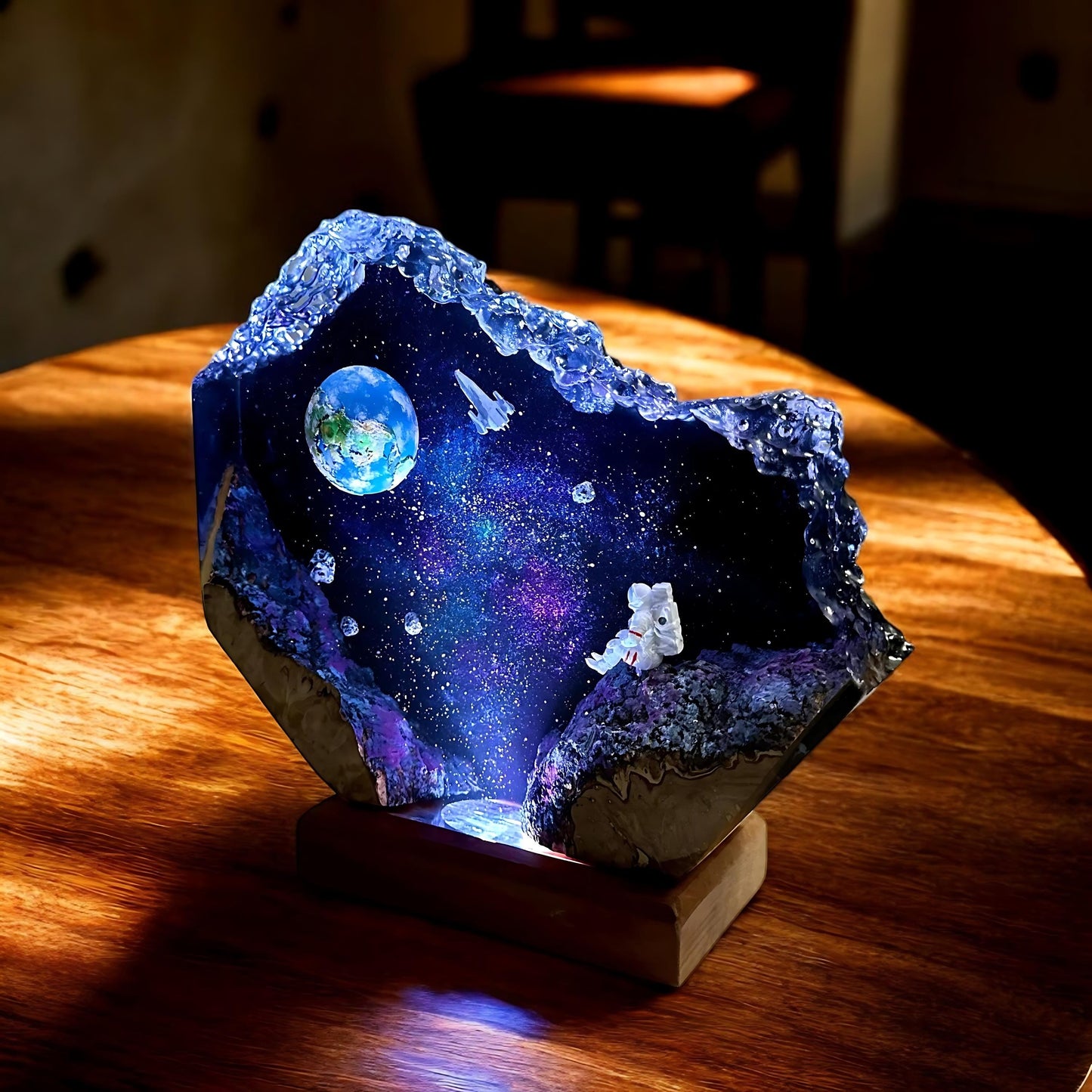 Space Wooden Epoxy Resin Lamp