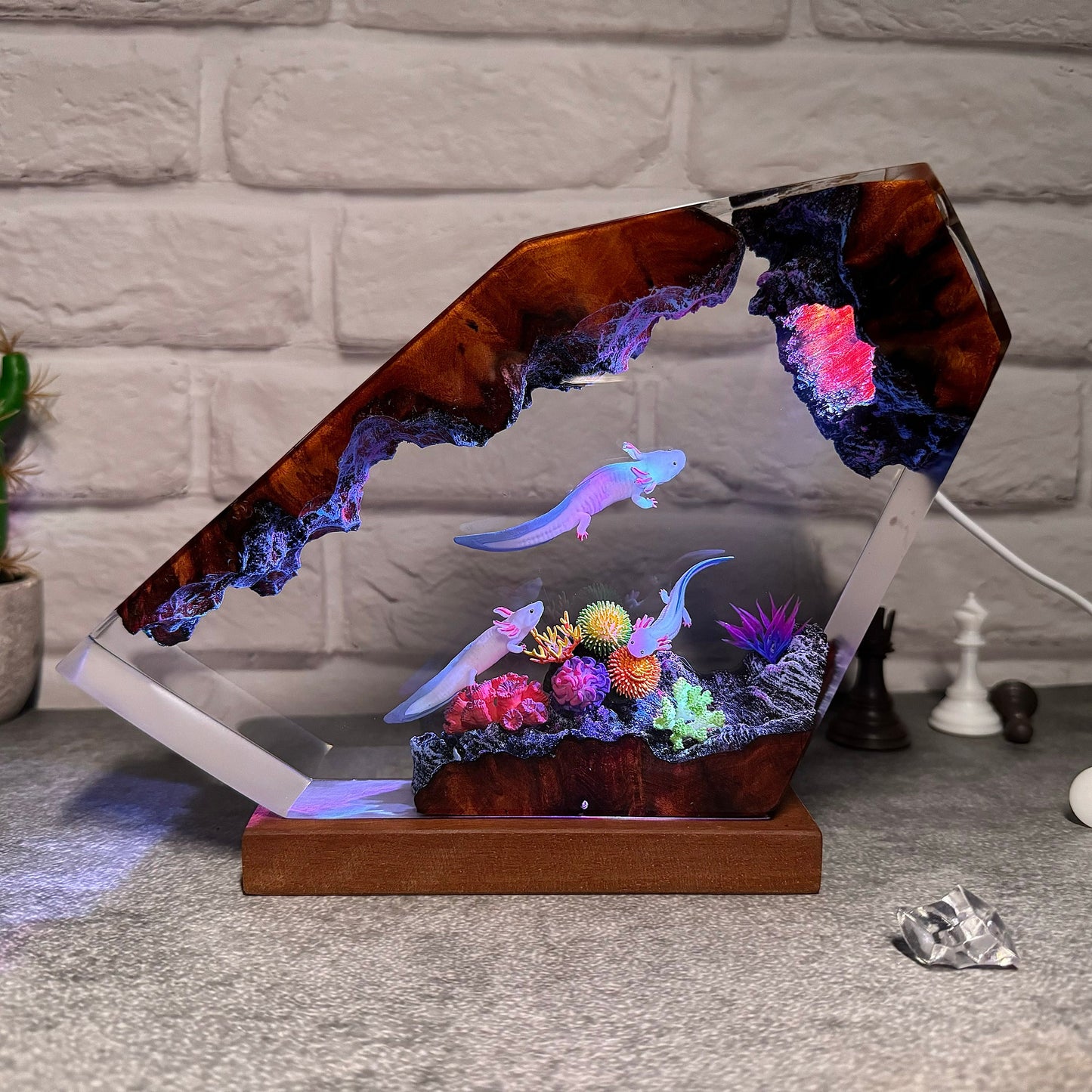 Axolotl resin lamp, Mexican Salamander resin art lamp, unique resin gifts for daughter
