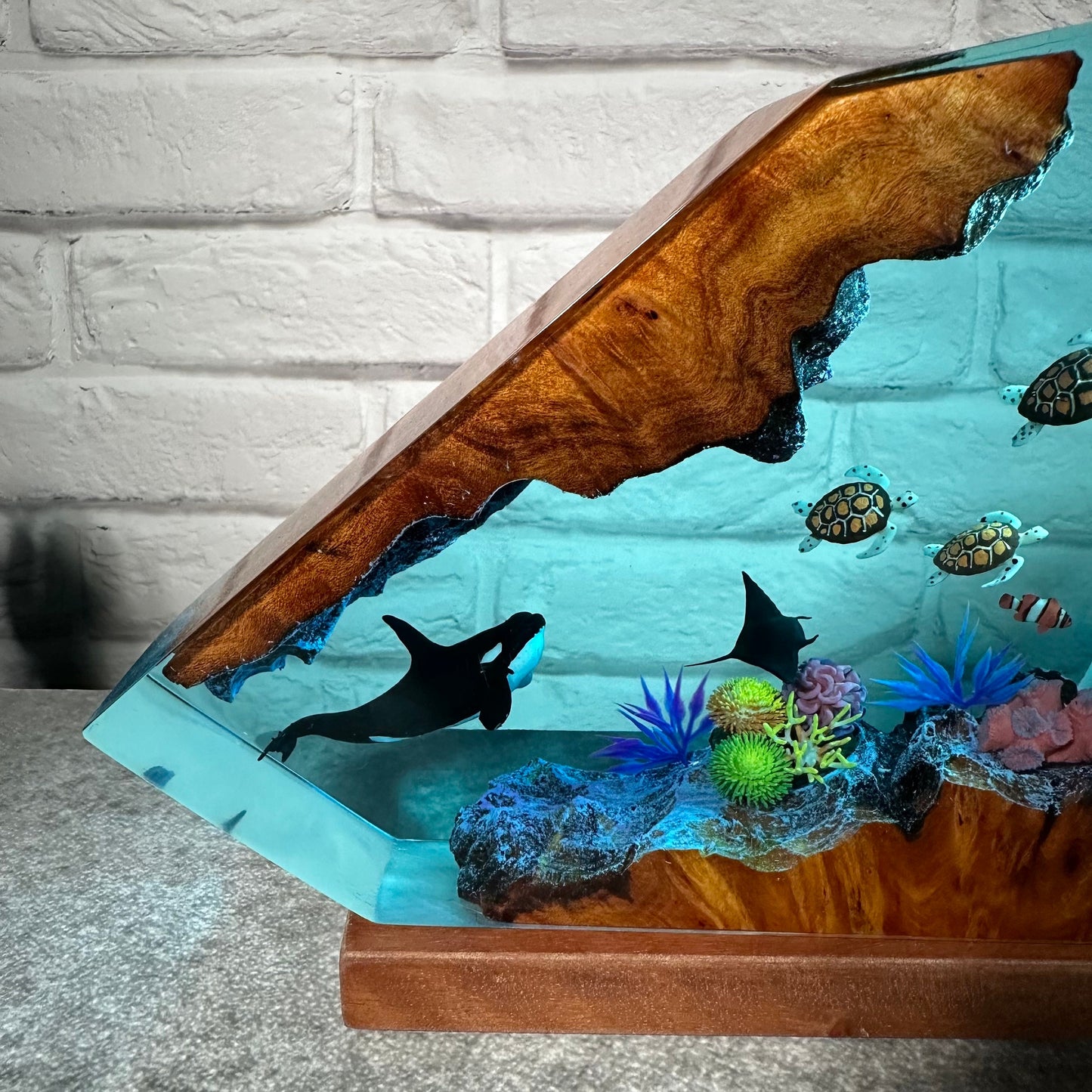 Orca resin epoxy night light, turtles resin art lamp, handmade resin gift