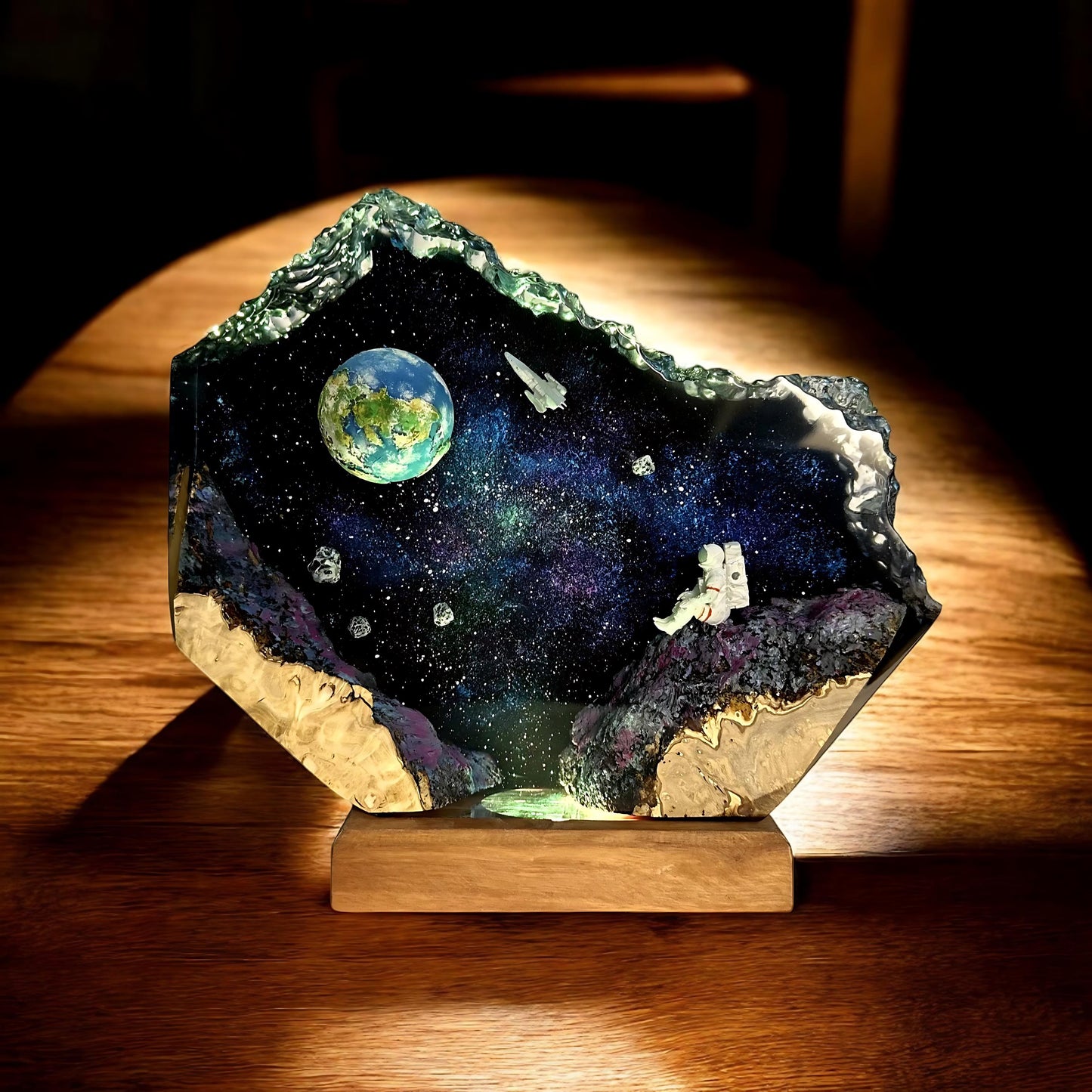 Space Wooden Epoxy Resin Lamp