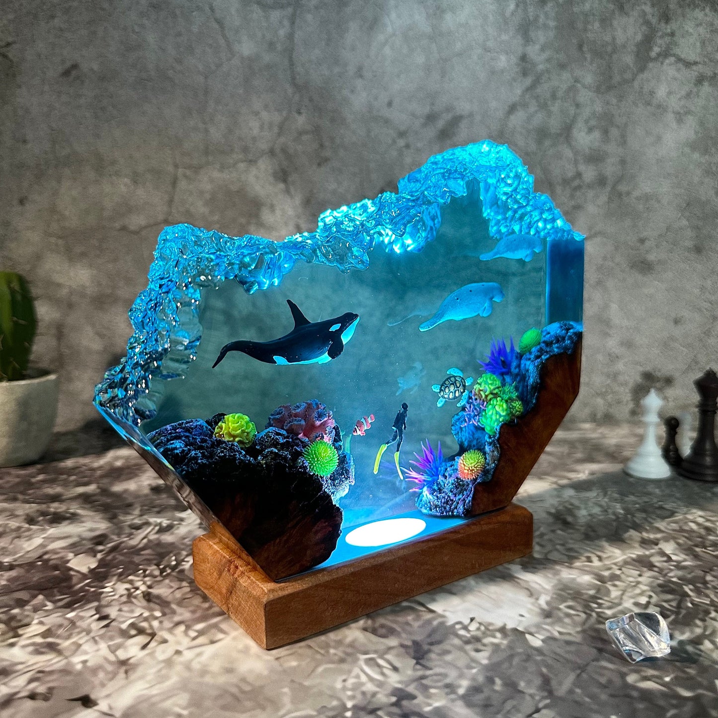 Orca shark and Manatees resin epoxy night light, resin custom gifts, ocean decor lamp, gift for her, home decor