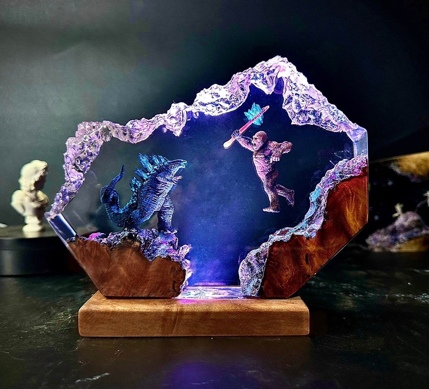 Two Legendary monsters fight resin lamp