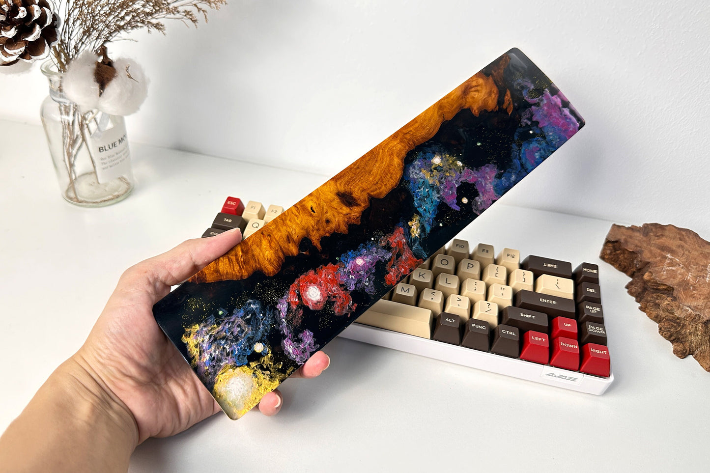 Galaxy TKL wrist rest, interstellar resin wrist rest, keyboard wrist rest, custom wrist rest, artisan wrist rest, wood resin wrist rest