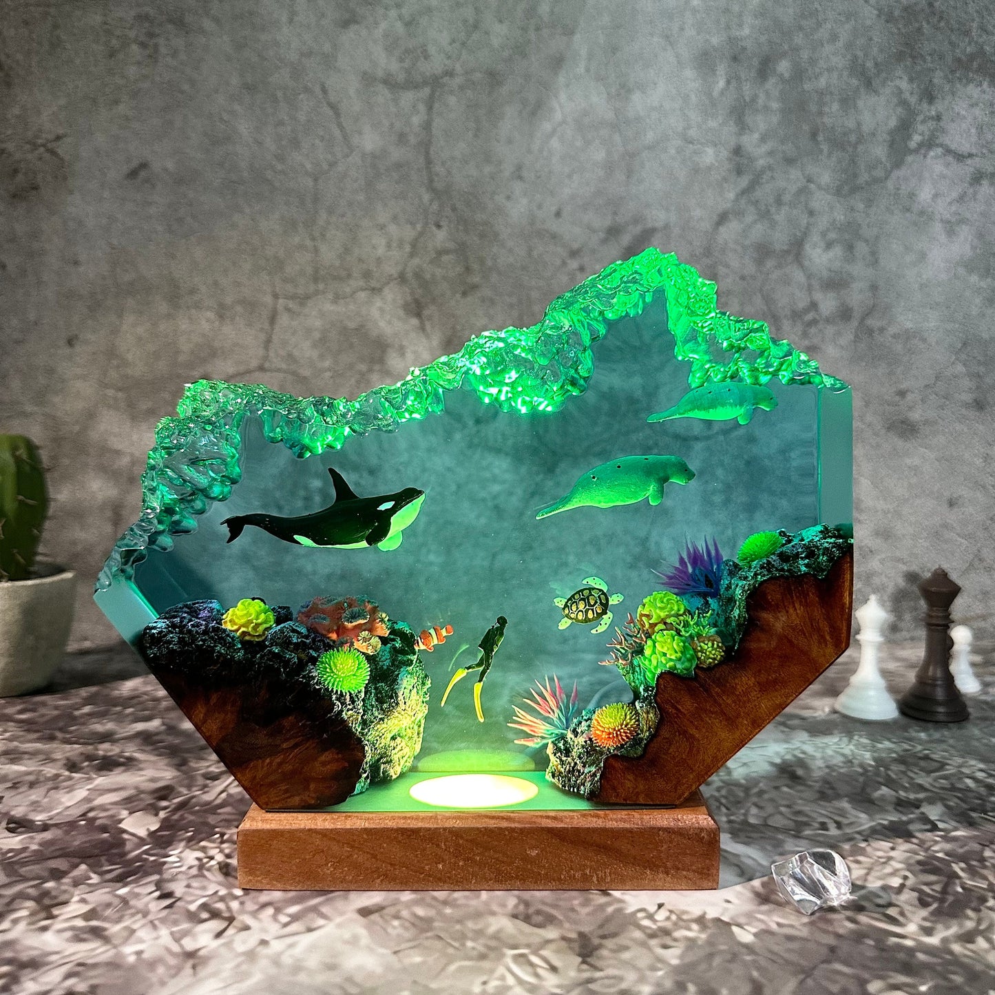 Orca shark and Manatees resin epoxy night light, resin custom gifts, ocean decor lamp, gift for her, home decor