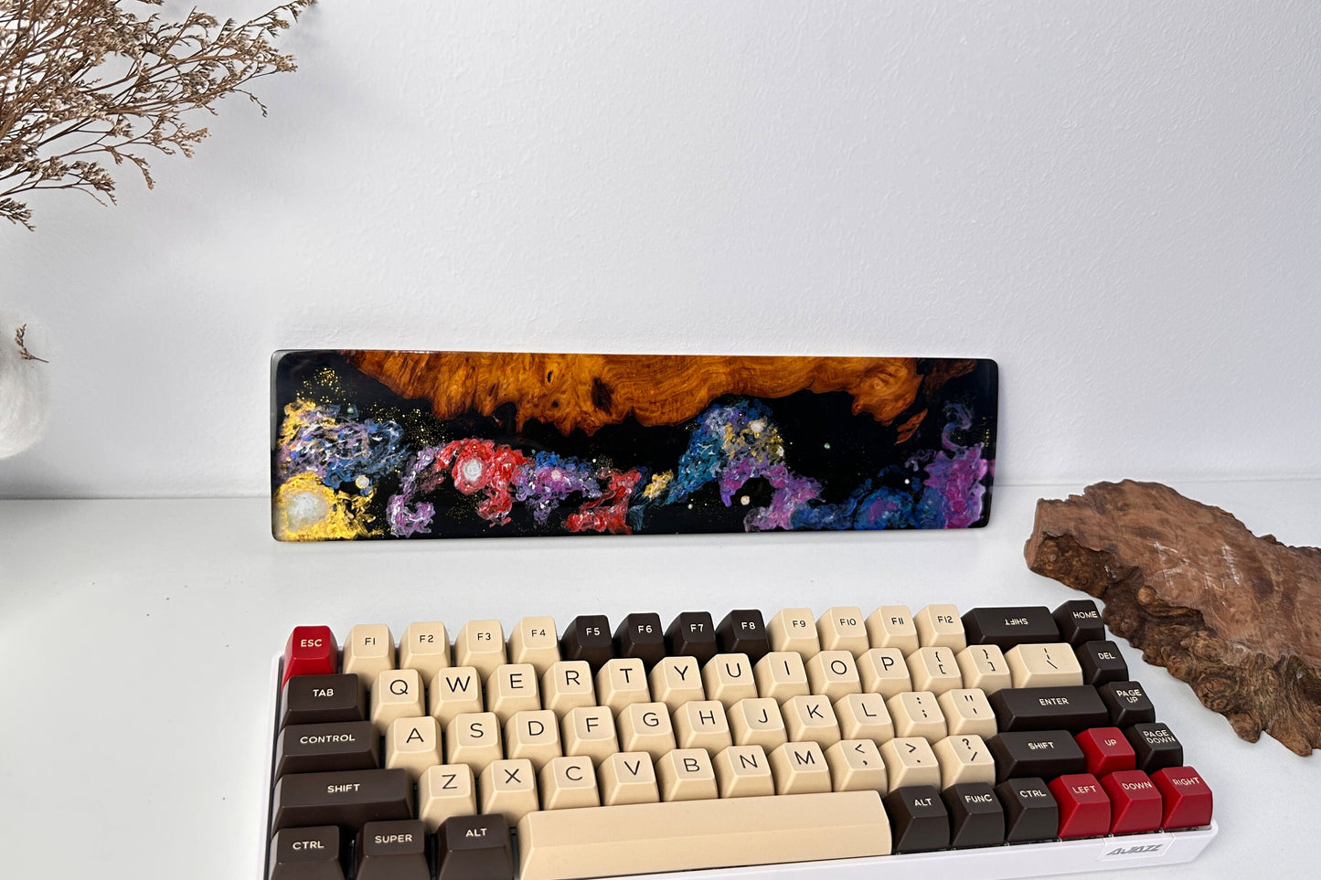 Galaxy TKL wrist rest, interstellar resin wrist rest, keyboard wrist rest, custom wrist rest, artisan wrist rest, wood resin wrist rest