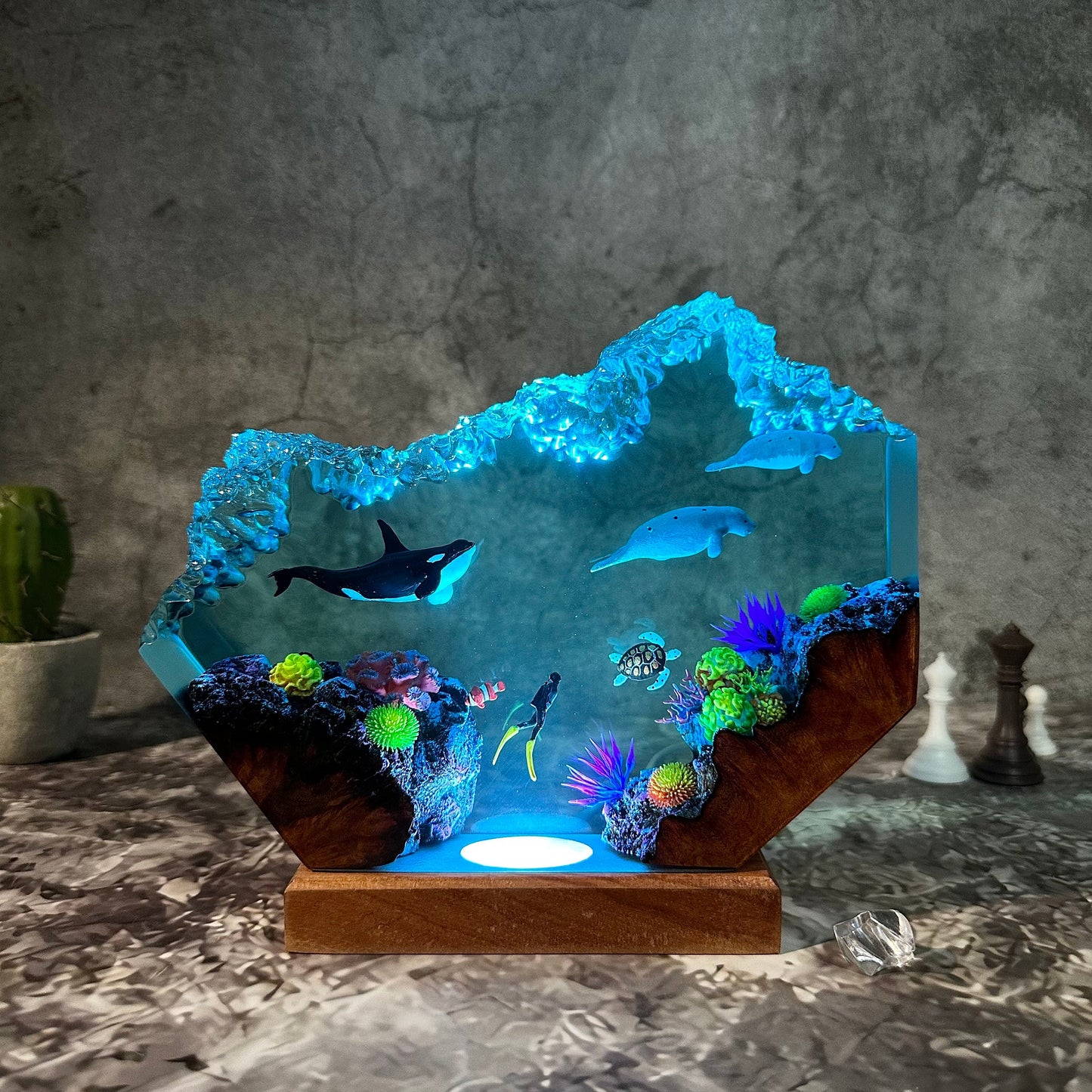 Orca shark and Manatees resin epoxy night light, resin custom gifts, ocean decor lamp, gift for her, home decor