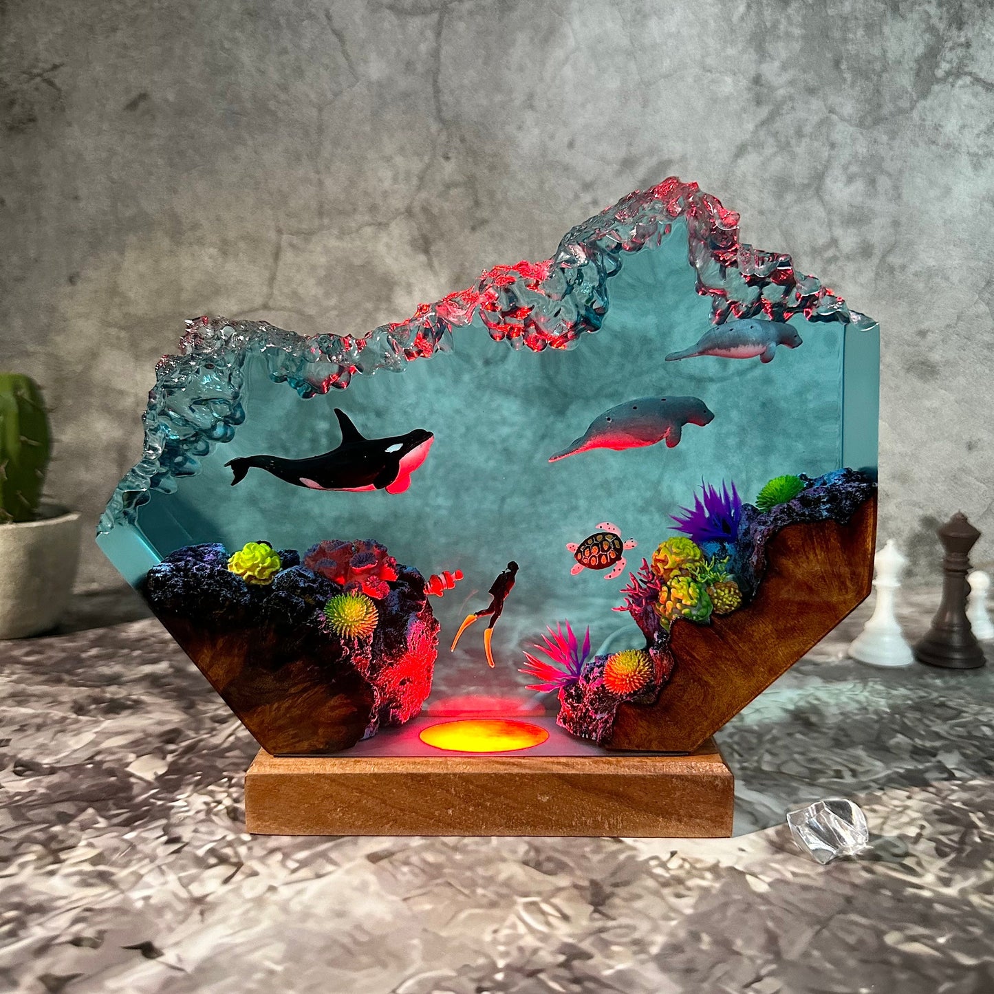 Orca shark and Manatees resin epoxy night light, resin custom gifts, ocean decor lamp, gift for her, home decor