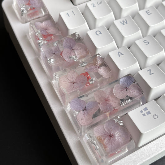 Custom White Purple Flower Resin Keycaps