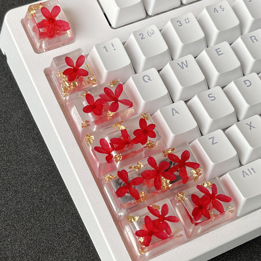 Custom Red Sakura Flower Resin Keycaps