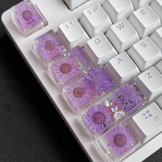 Custom Purple Flower Resin Keycaps