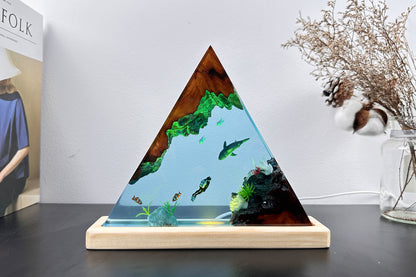 Shark & scuba diver resin lamp, deep blue sea resin lamp, bedside night light