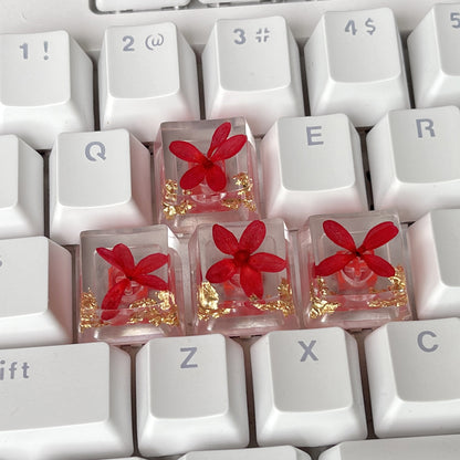 Custom Red Sakura Flower Resin Keycaps