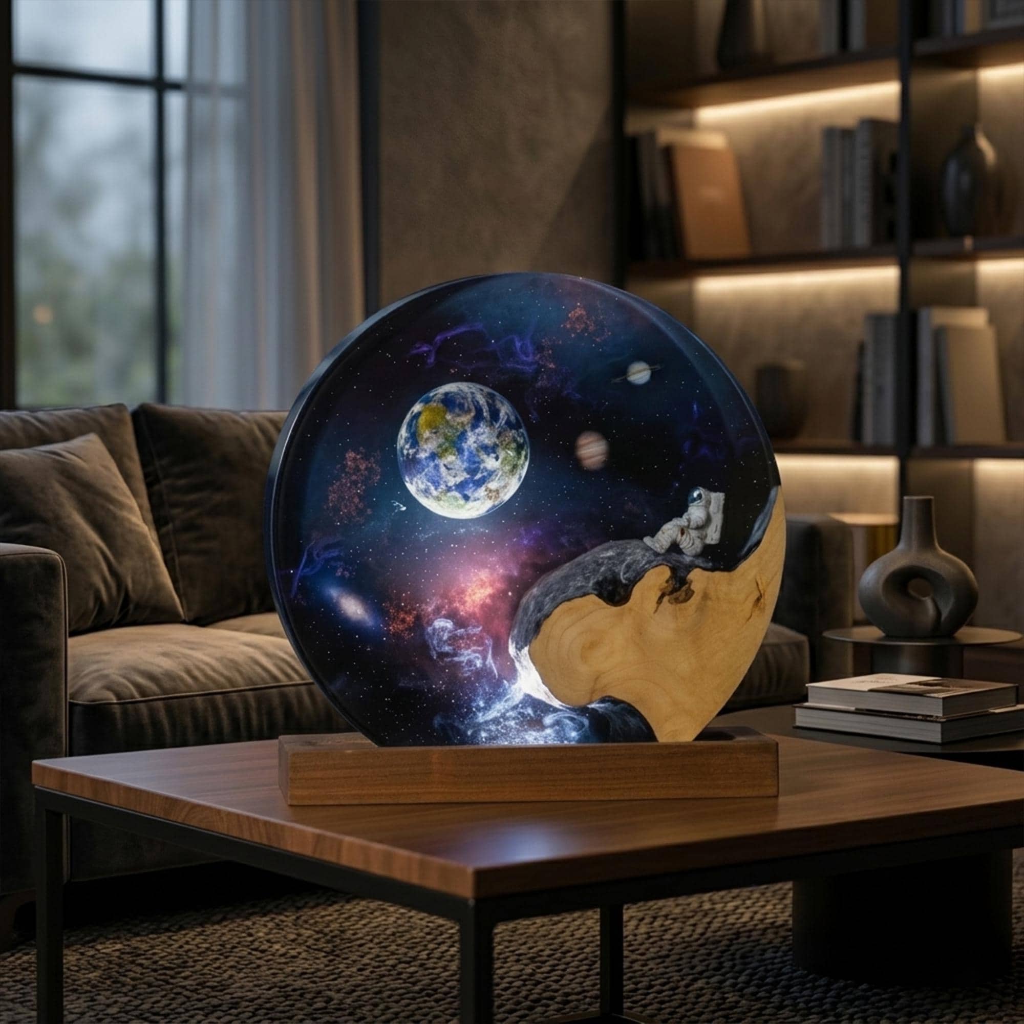 Astronaut Sitting on the Edge Circular Lamp
