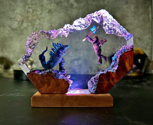 Two Legendary monsters fight resin lamp