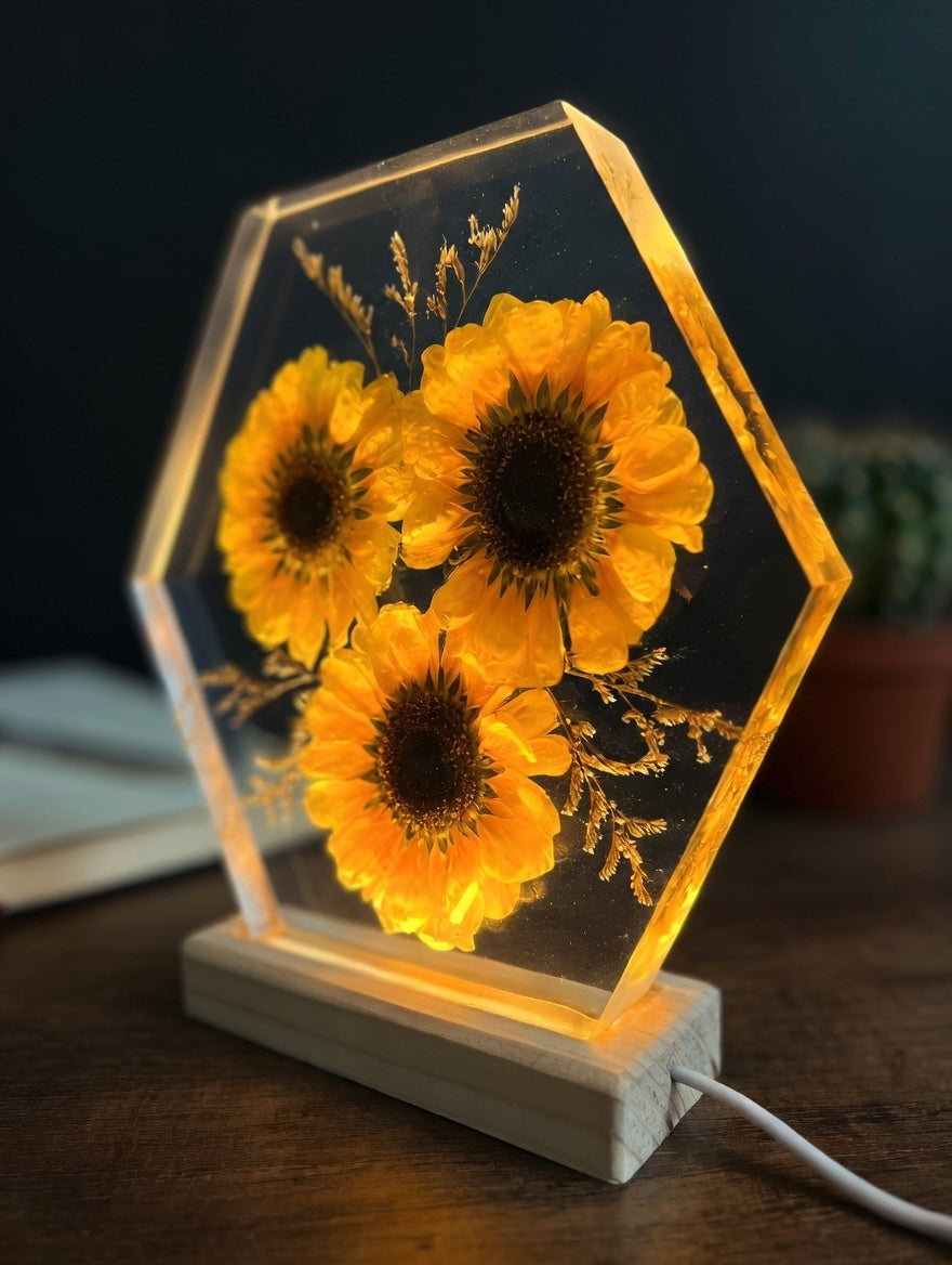 Plastic sunflower lamp with 3 flowers