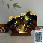 Astronaut Couple Galaxy Wood Resin Lamp