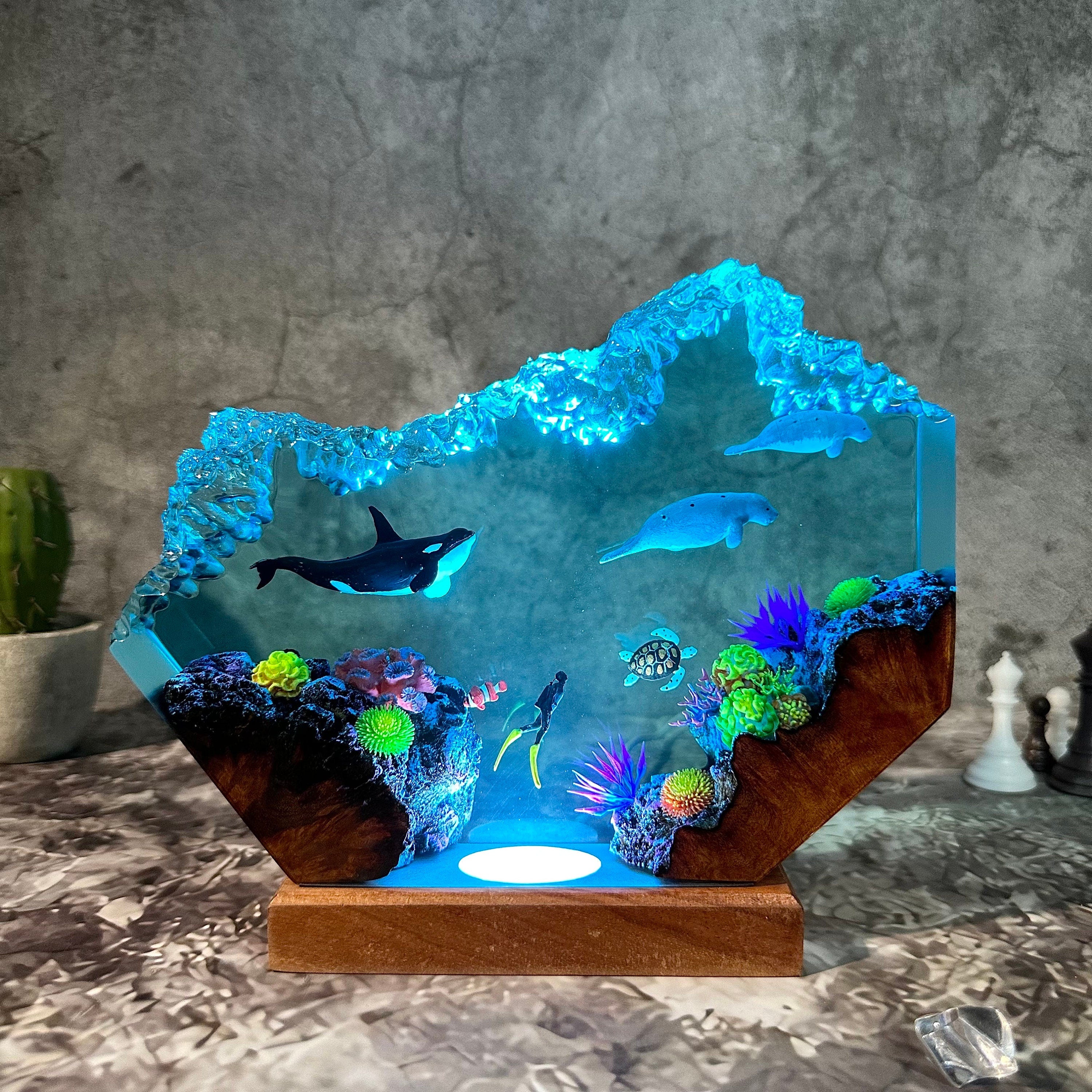 Orca & Manatees Ocean Resin Night Lamp