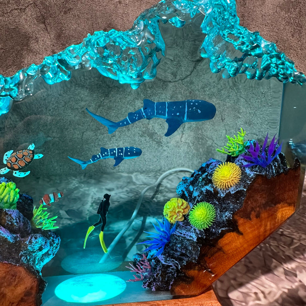 Whale Shark & Turtle Ocean Resin Night Lamp