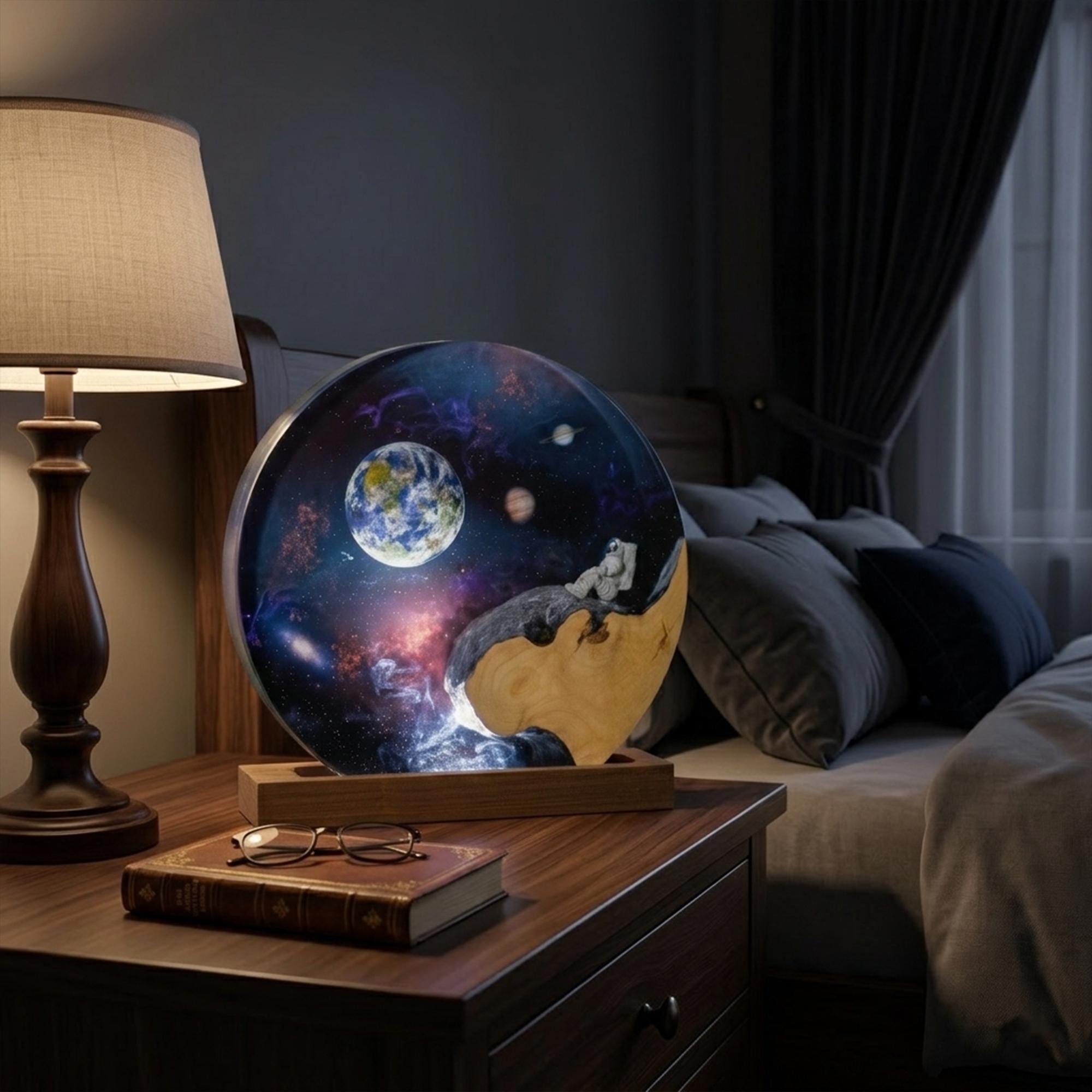 Astronaut Sitting on the Edge Circular Lamp