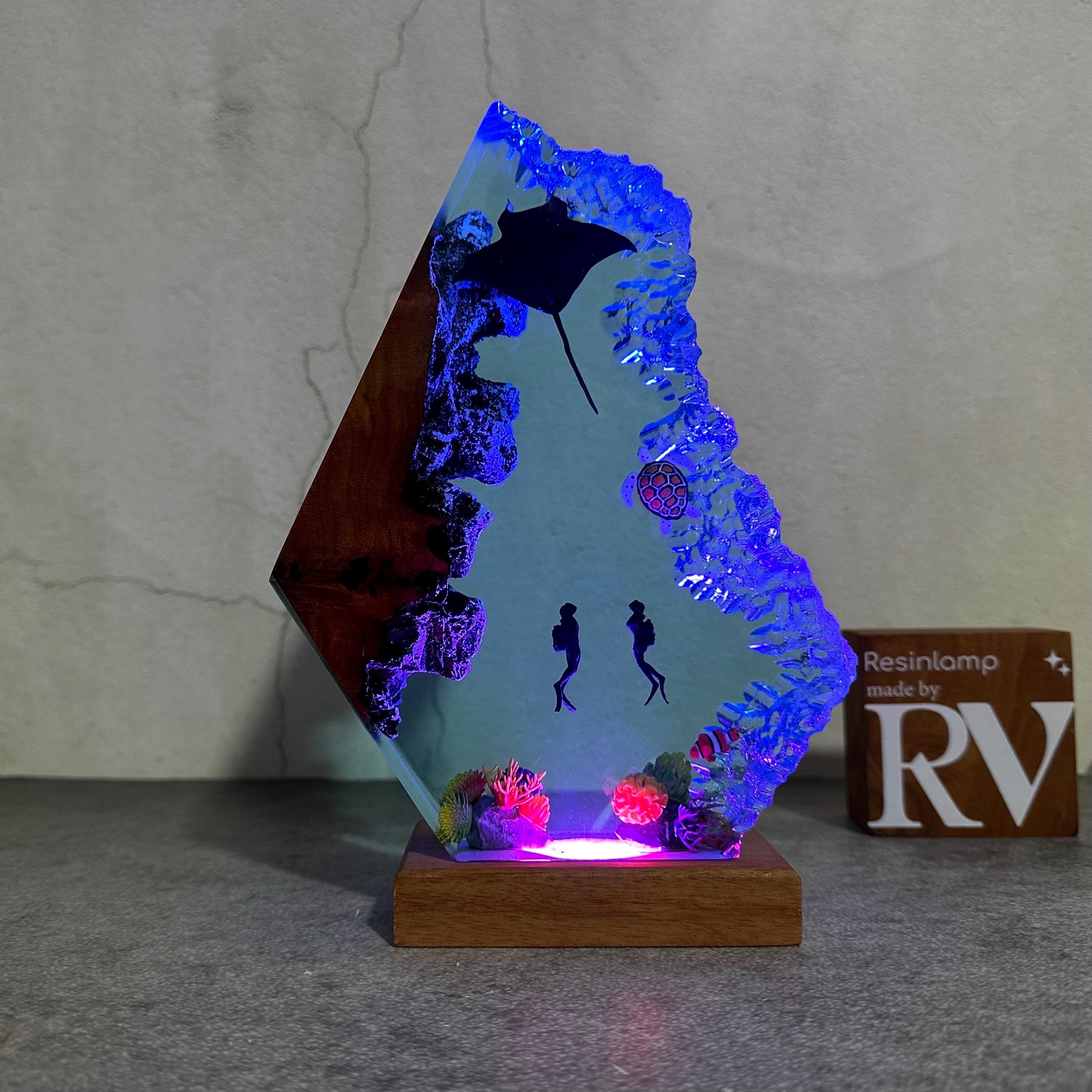 Manta Ray & Diver Encounter Resin Lamp