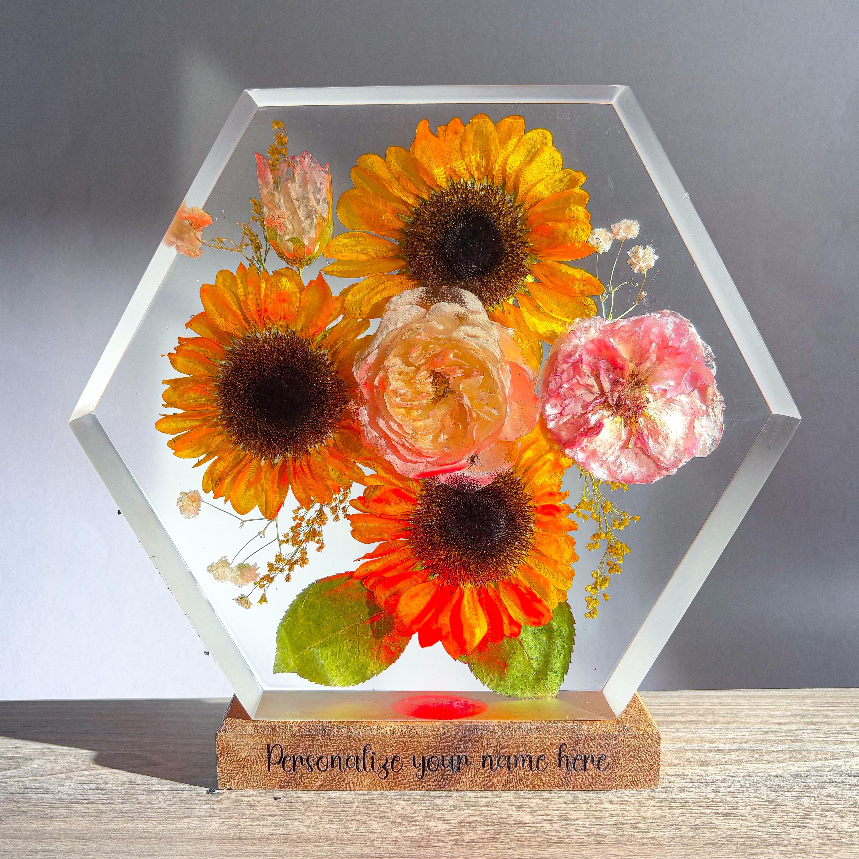 Sunflower & Rose Bouquet Resin Lamp