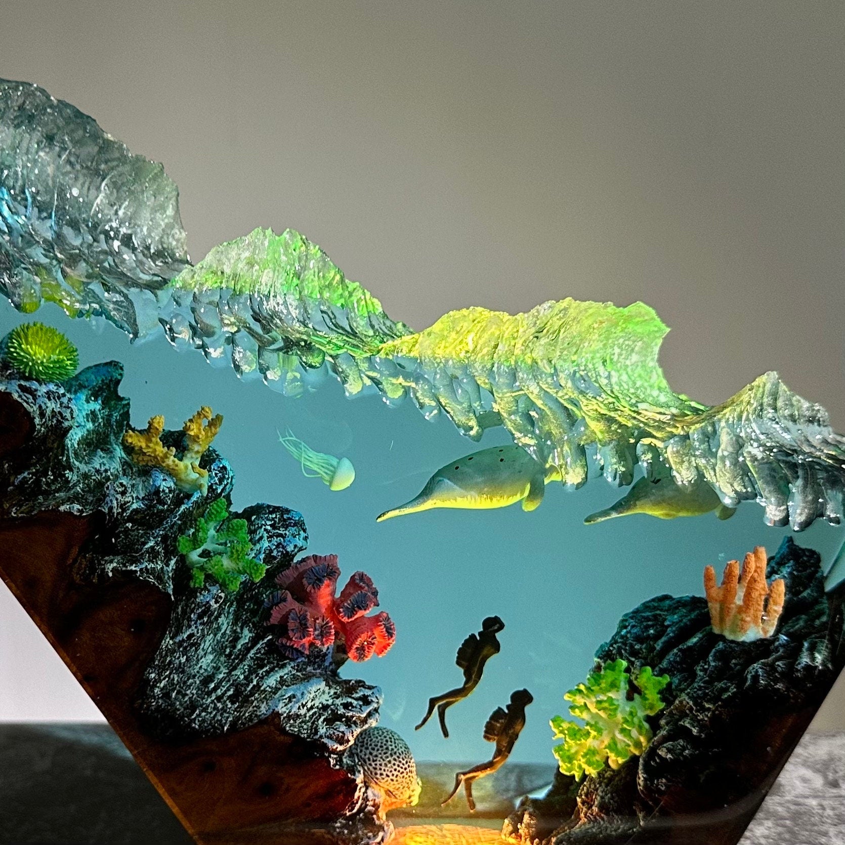 Manatees & Scuba Diver Ocean Resin Night Lamp