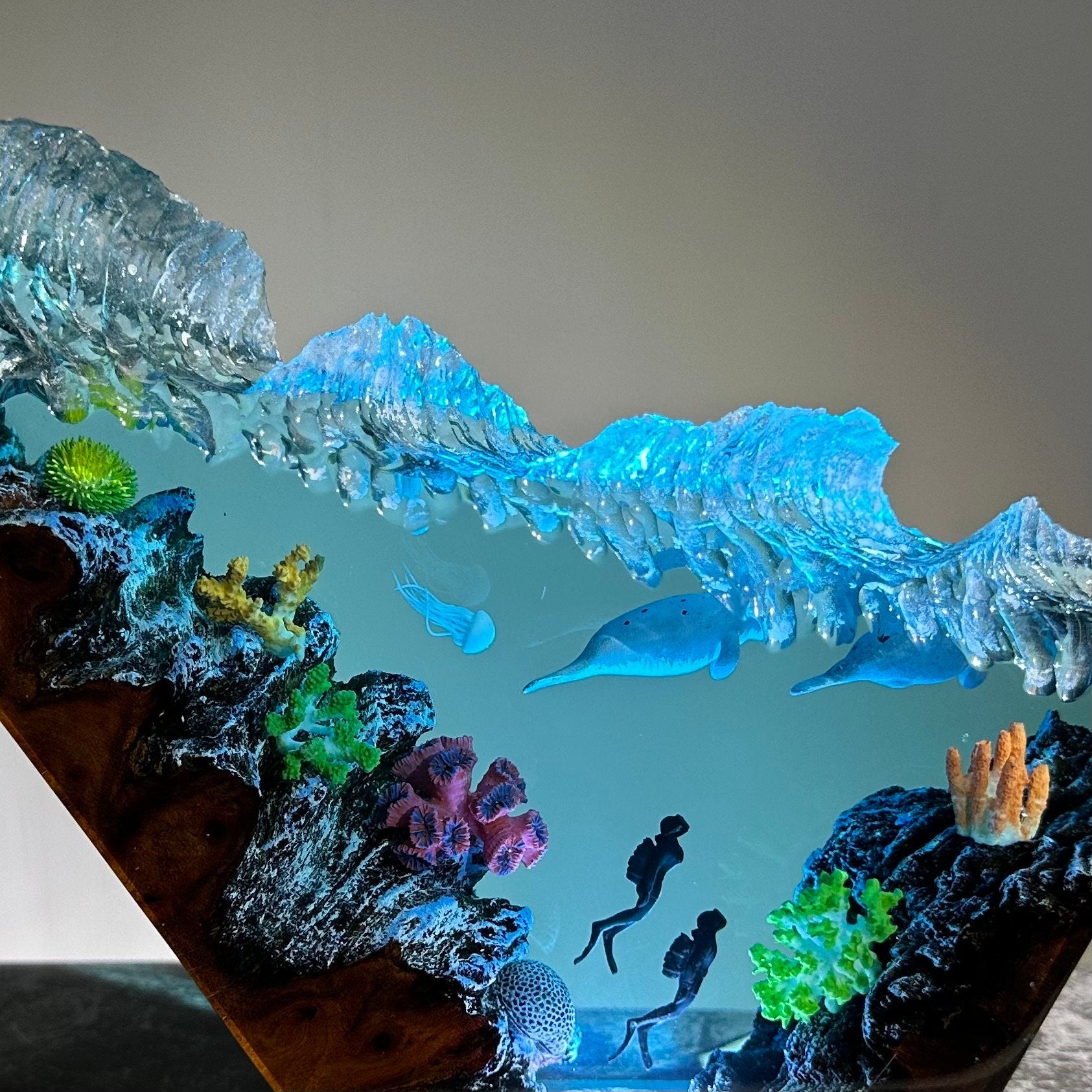 Manatees & Scuba Diver Ocean Resin Night Lamp
