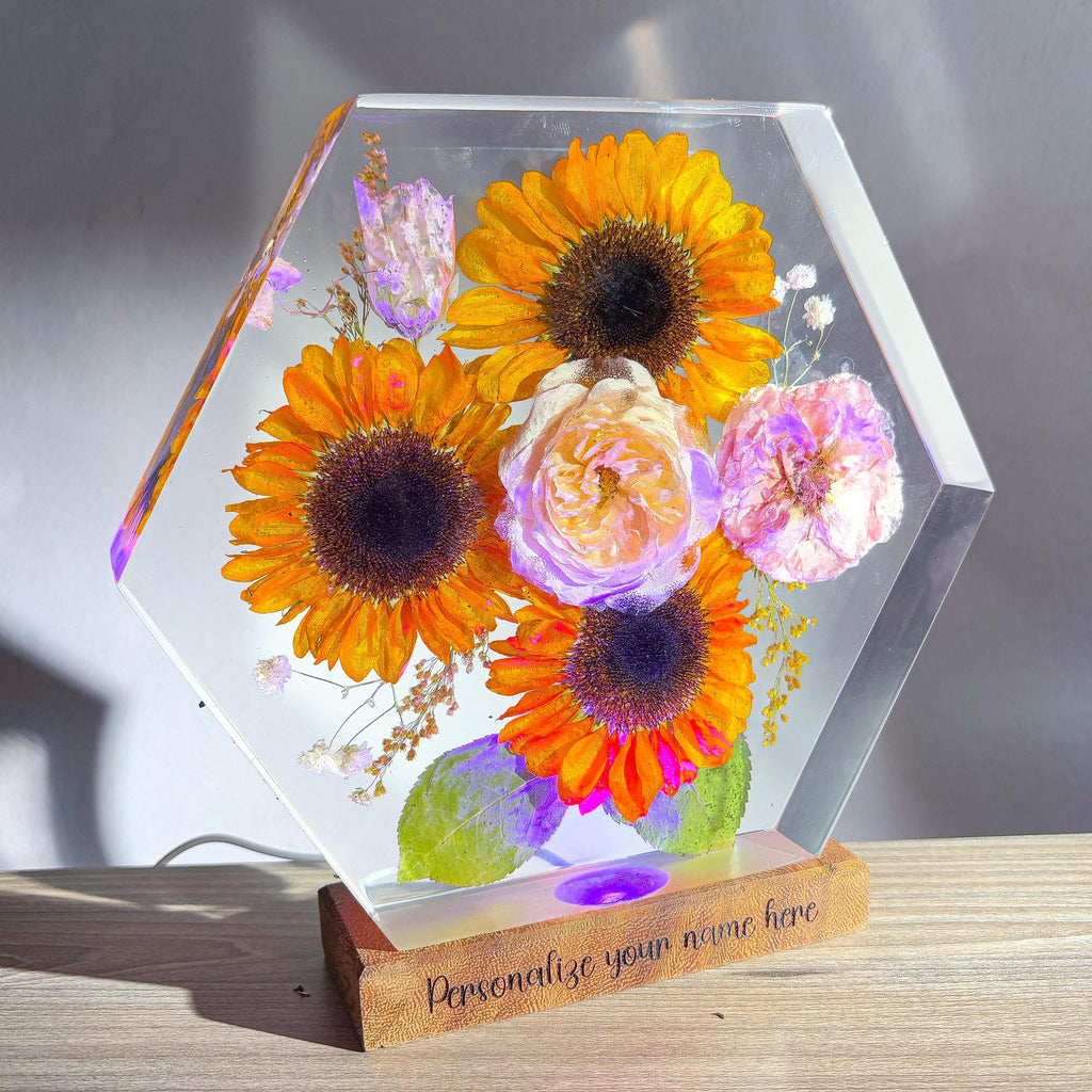Sunflower & Rose Bouquet Resin Lamp