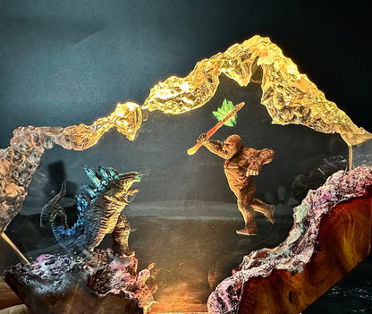 Two Legendary monsters fight resin lamp