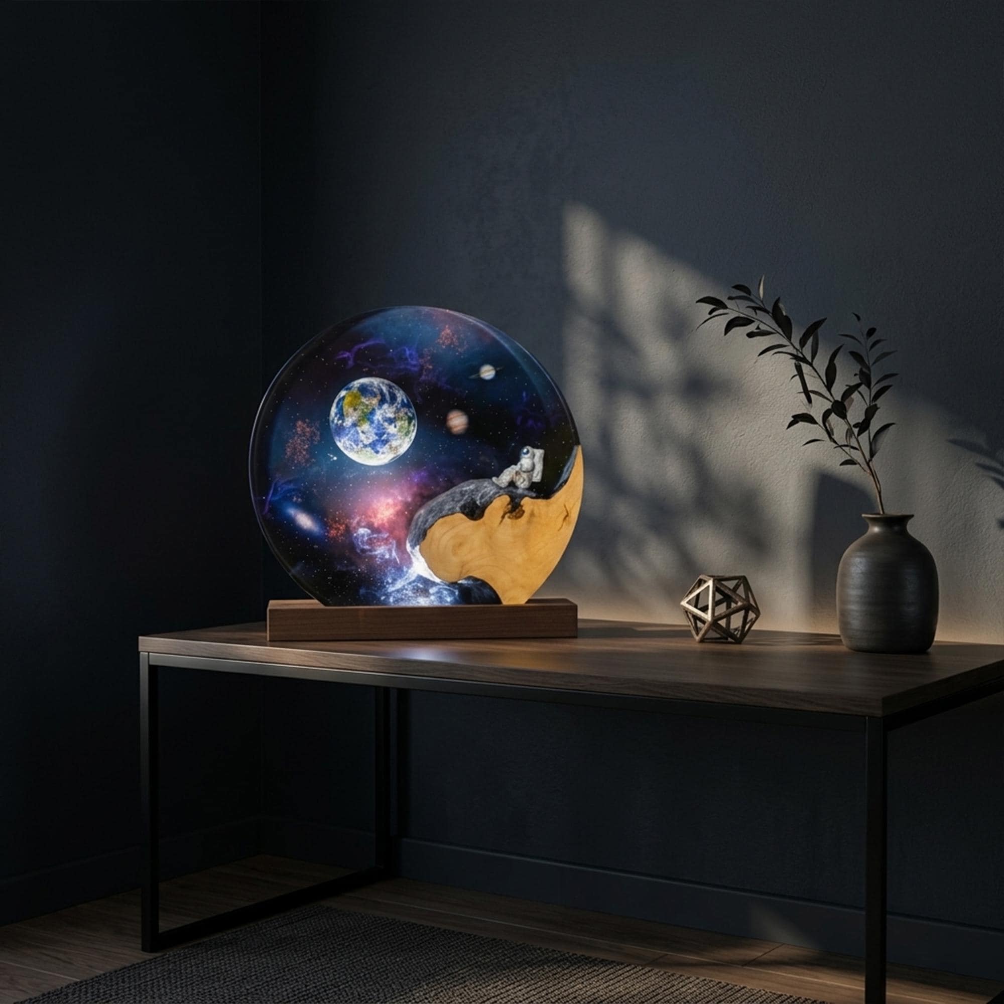Astronaut Sitting on the Edge Circular Lamp