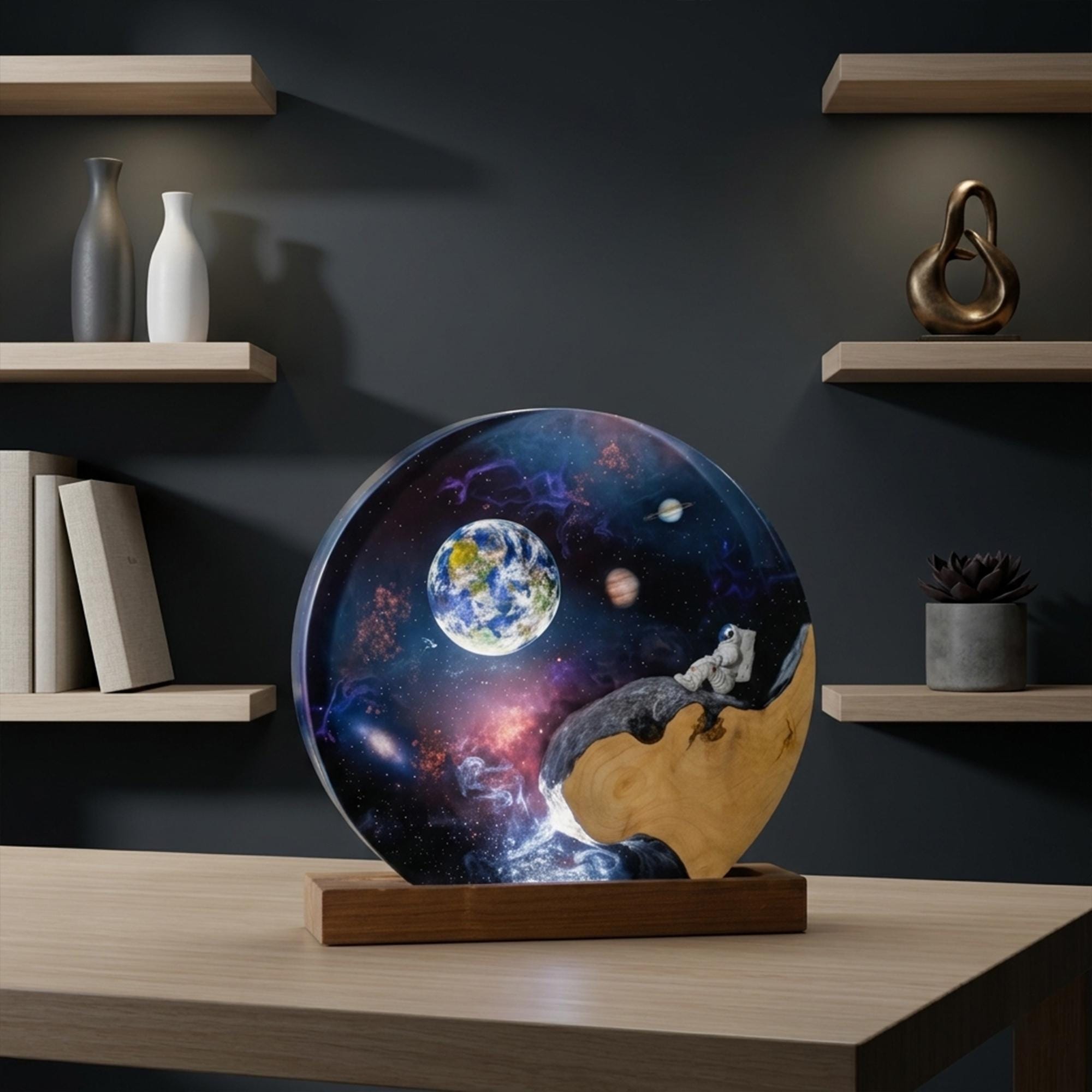 Astronaut Sitting on the Edge Circular Lamp