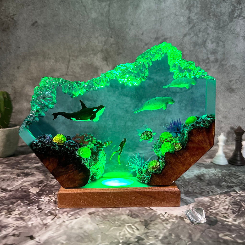 Orca & Manatees Ocean Resin Night Lamp
