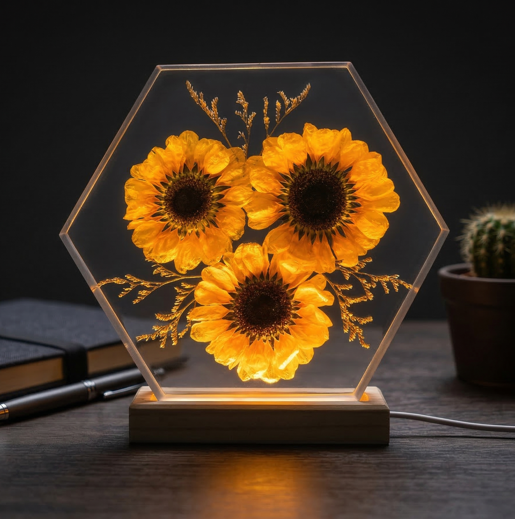 Plastic sunflower lamp with 3 flowers