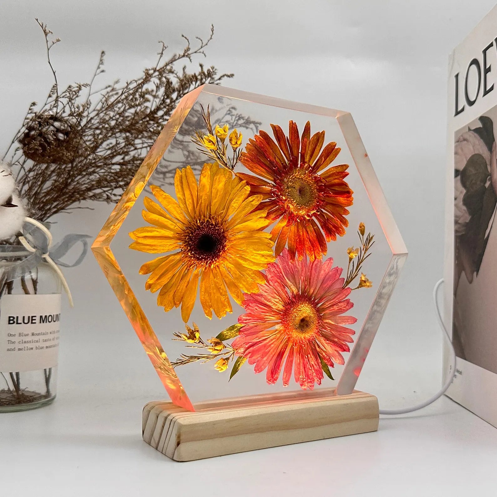 Autumn Gerbera Trio Resin Lamp
