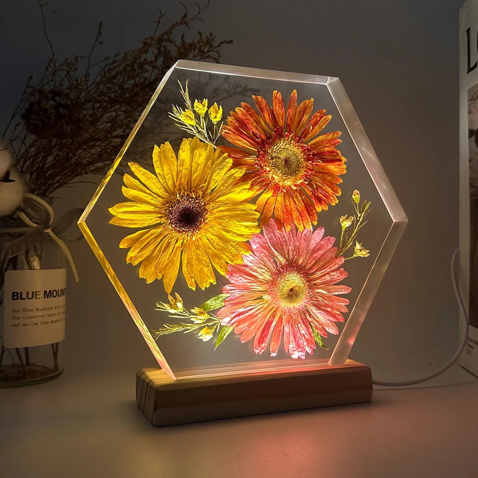 Autumn Gerbera Trio Resin Lamp