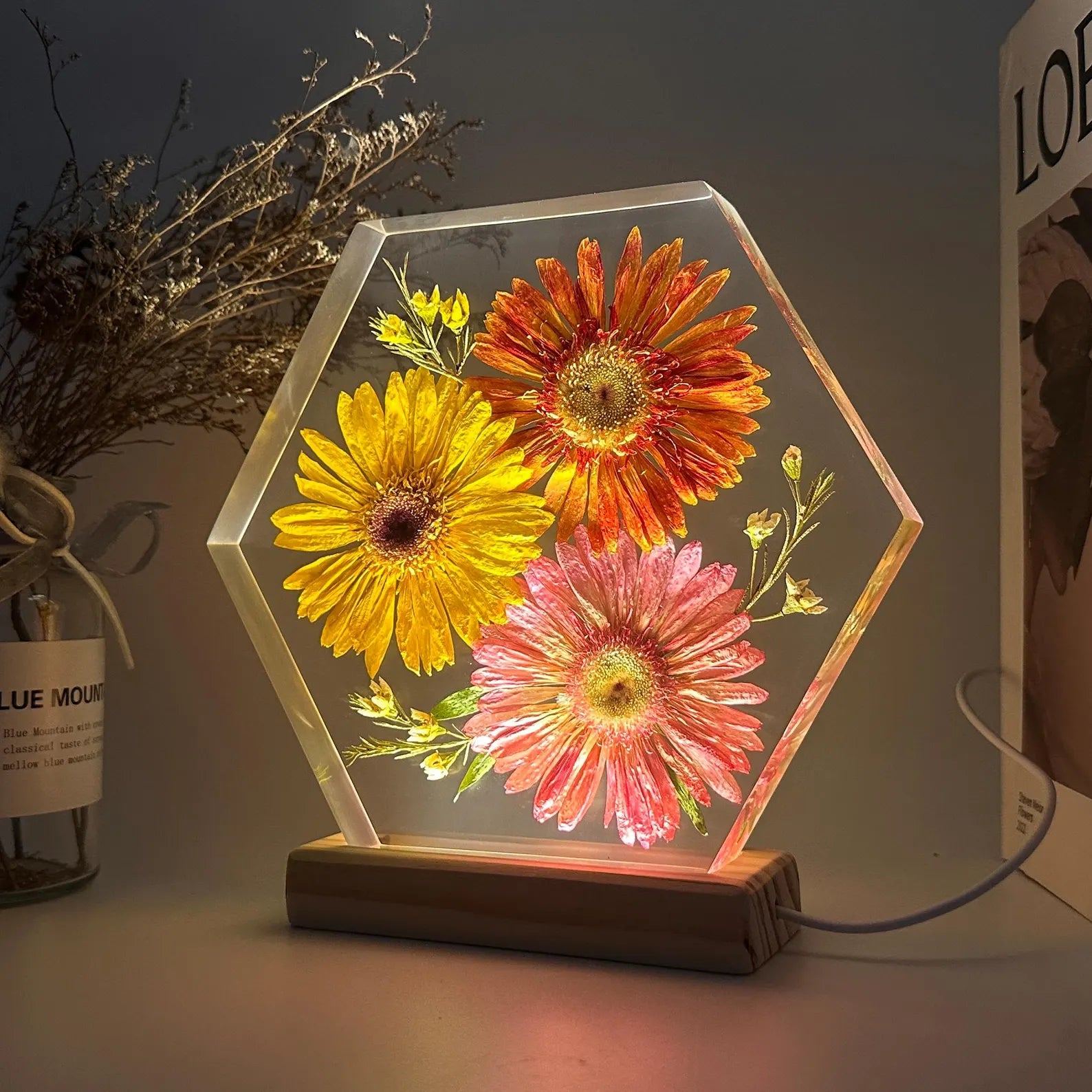 Autumn Gerbera Trio Resin Lamp
