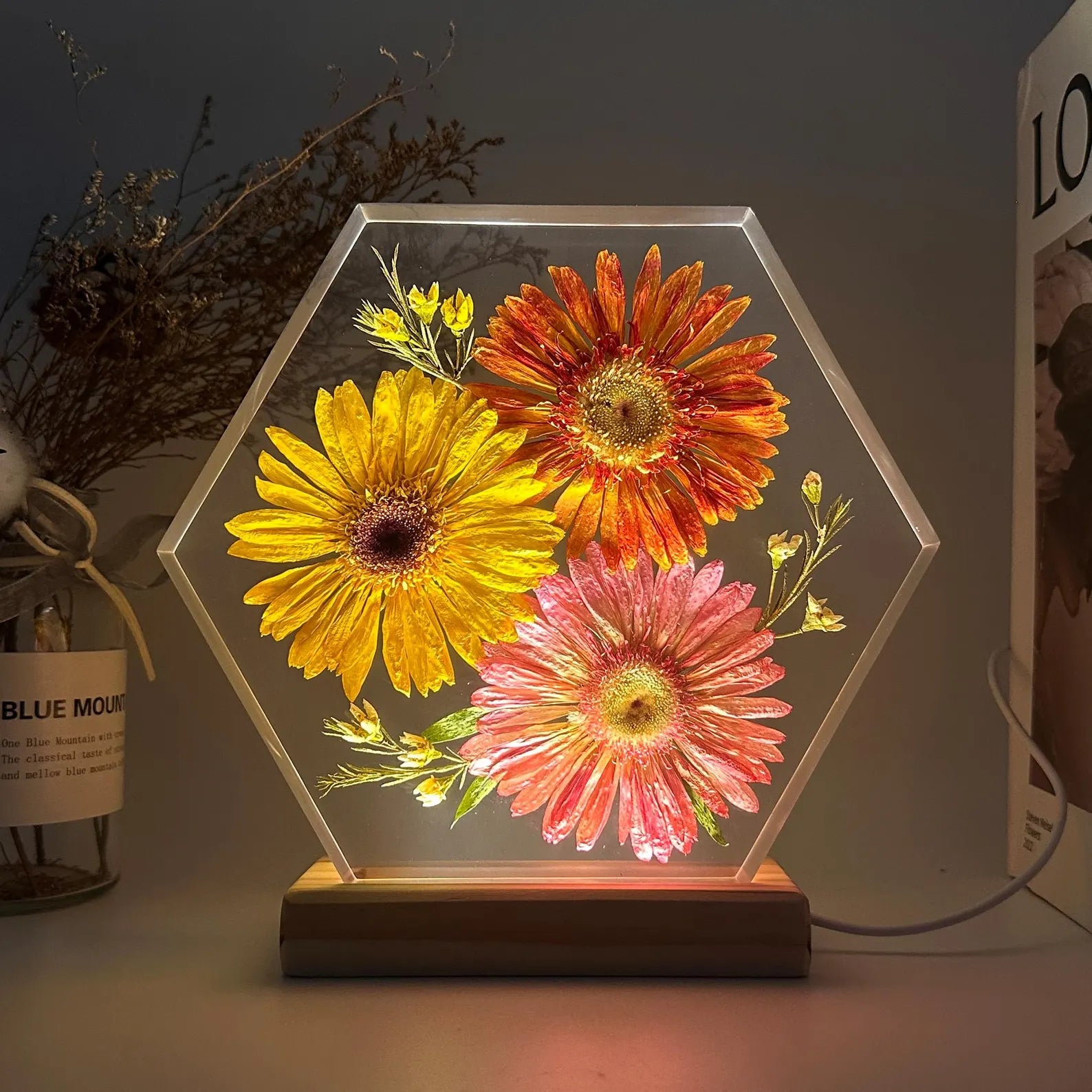 Autumn Gerbera Trio Resin Lamp