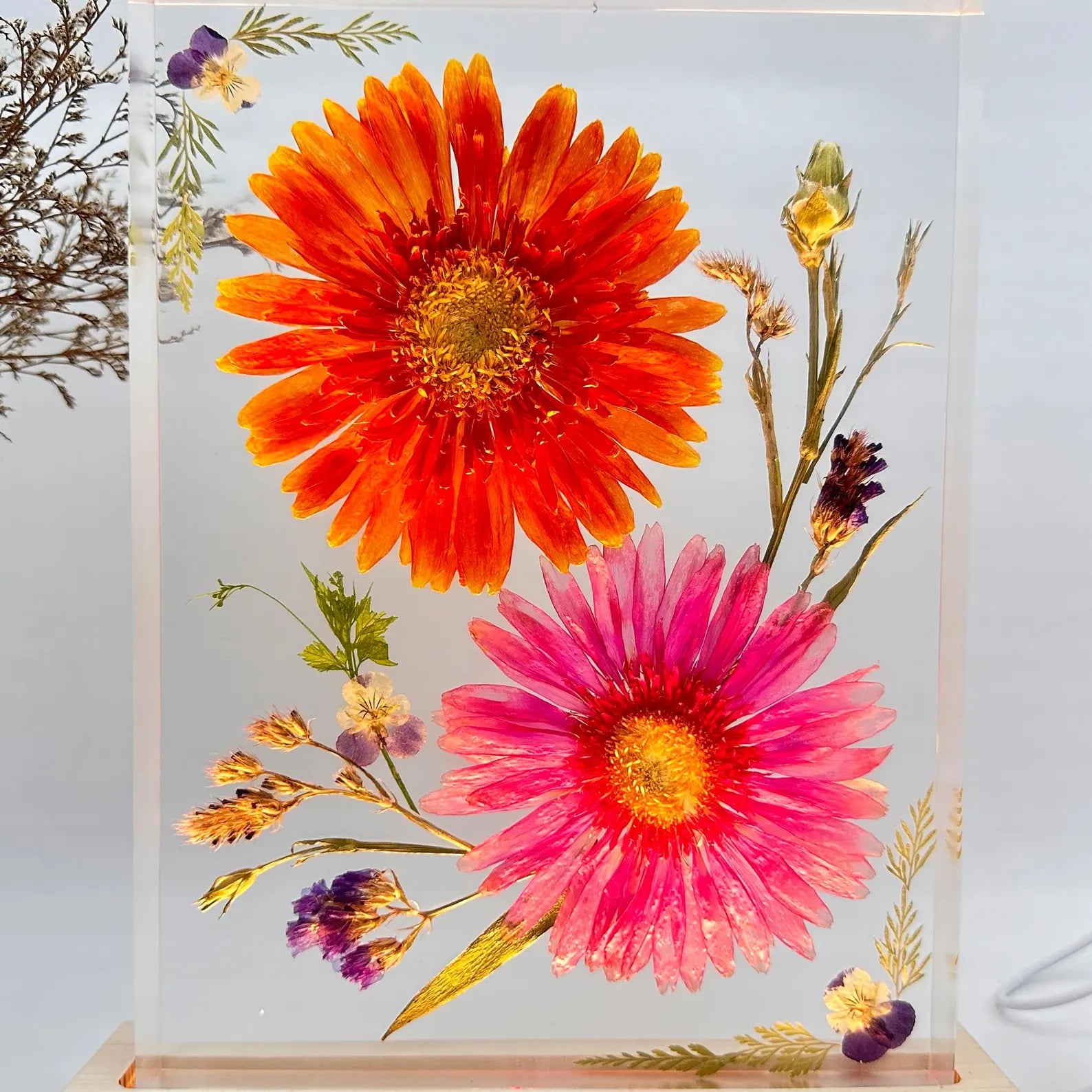 Orange & Pink Gerbera Resin Lamp