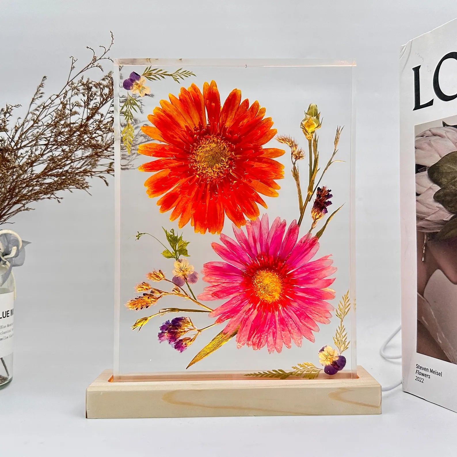 Orange & Pink Gerbera Resin Lamp