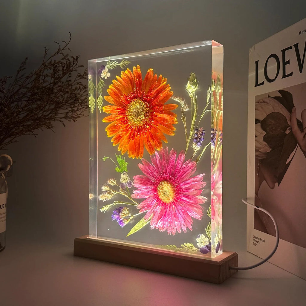 Orange & Pink Gerbera Resin Lamp